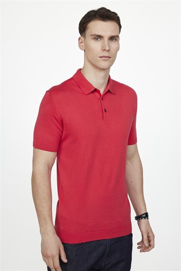 Erkek Slim Fit Dar Kesim Pamuklu Örme Triko Pembe Polo Yaka Tişört