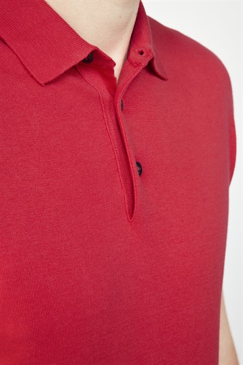 Erkek Slim Fit Dar Kesim Pamuklu Örme Triko Pembe Polo Yaka Tişört