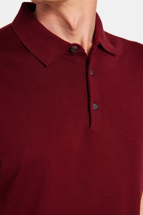 Erkek Slim Fit Dar Kesim Pamuklu Örme Triko Bordo Polo Yaka Tişört