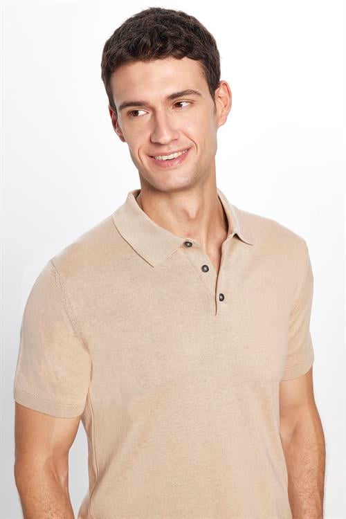 Erkek Slim Fit Dar Kesim Pamuklu Örme Triko Taş Polo Yaka Tişört