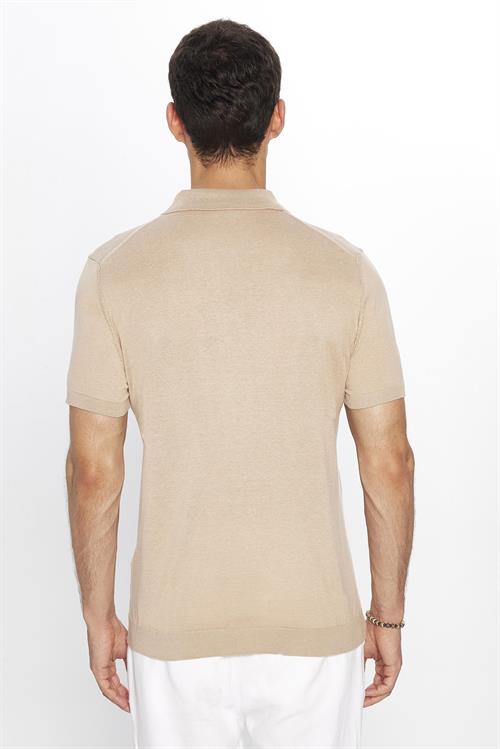 Erkek Slim Fit Dar Kesim Pamuklu Örme Triko Taş Polo Yaka Tişört