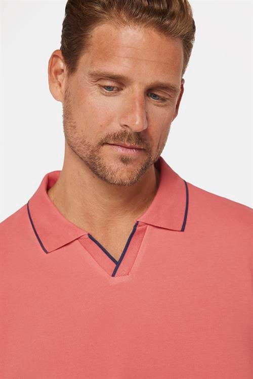 Erkek Slim Fit Dar Kesim %100 Pamuk Düz Pike Düğmesiz Pudra Polo Yaka Tişört