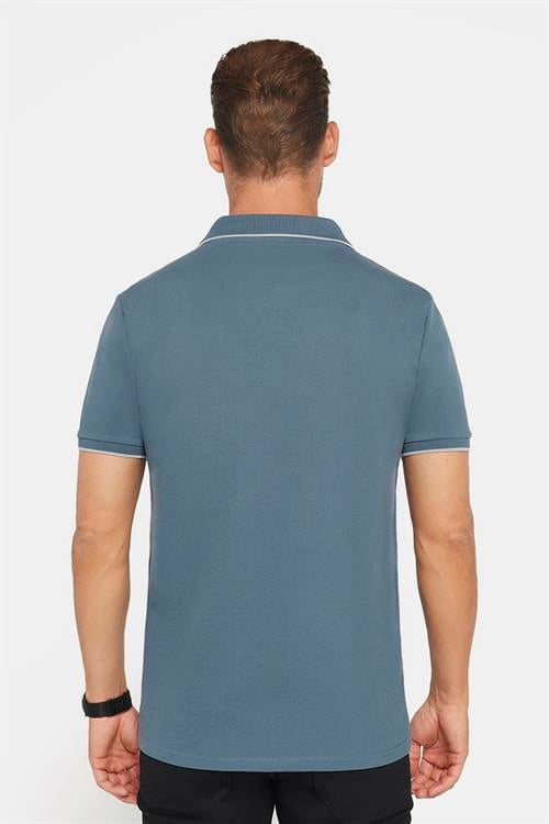 Erkek Slim Fit Dar Kesim %100 Pamuk Düz Pike Düğmesiz Antrasit Polo Yaka Tişört