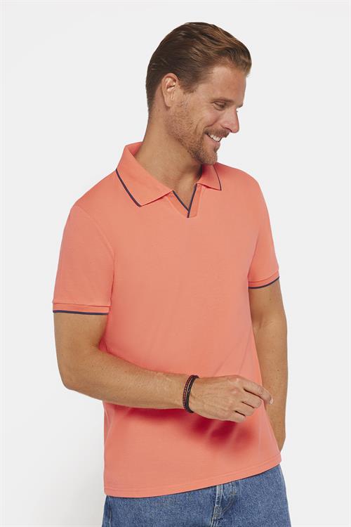 Erkek Slim Fit Dar Kesim %100 Pamuk Düz Pike Düğmesiz Somon Polo Yaka Tişört