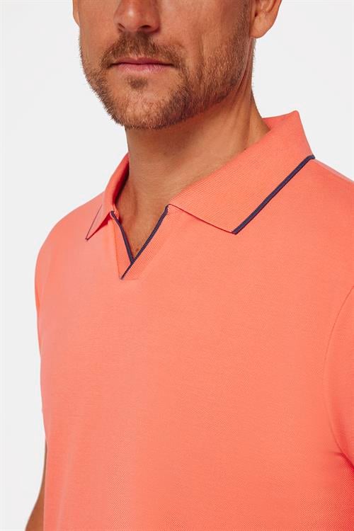 Erkek Slim Fit Dar Kesim %100 Pamuk Düz Pike Düğmesiz Somon Polo Yaka Tişört