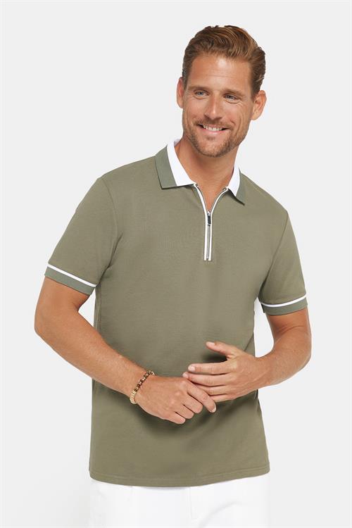 Erkek 5li Paket Lacivert-Haki-Yeşil-Vizon-Gri Slim Fit Dar Kesim Pamuklu Düz Fermuarlı Pike Polo Yaka Tişört