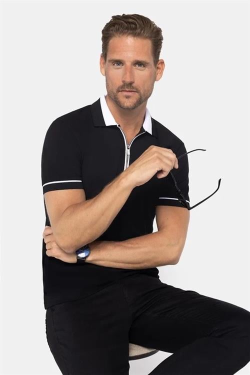 Erkek 5li Paket Lacivert-Siyah-Vizon-Yeşil-Kum Slim Fit Pamuklu Düz Fermuarlı Pike Polo Yaka Tişört