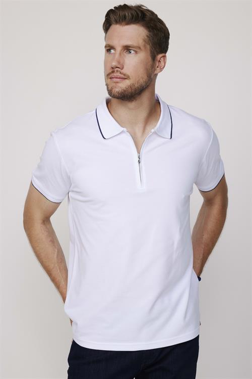 Erkek 3lü Paket Lacivert-Gri-Beyaz Slim Fit Dar Kesim Pamuklu Düz Fermuarlı Pike Polo Yaka Tişört