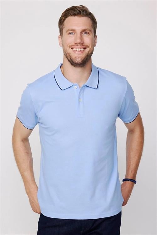 Erkek 3lü Paket Beyaz-Mavi-Lacivert Slim Fit Pamuklu Düz Pike Polo Yaka Tişört