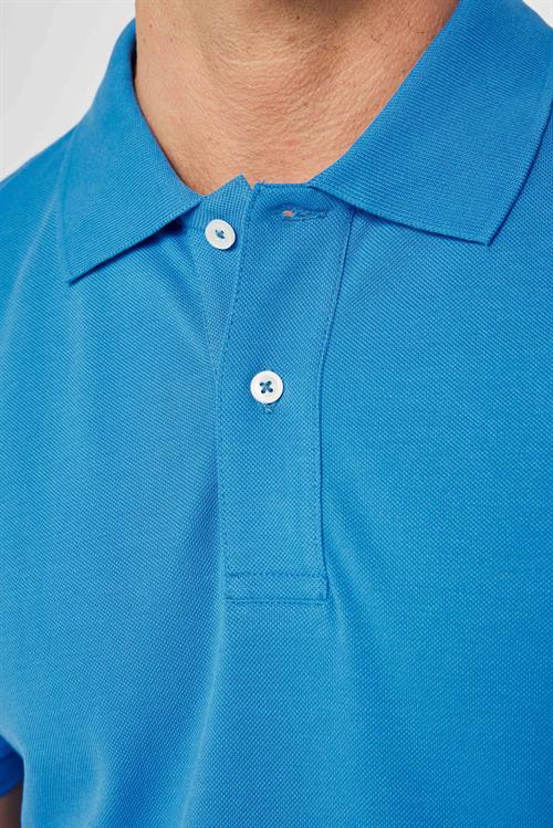 Erkek Slim Fit Dar Kesim %100 Pamuk Düz Pike Sax Mavi Polo Yaka Tişört