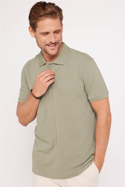 Erkek Slim Fit Dar Kesim %100 Pamuk Düz Pike Yeşil Polo Yaka Tişört