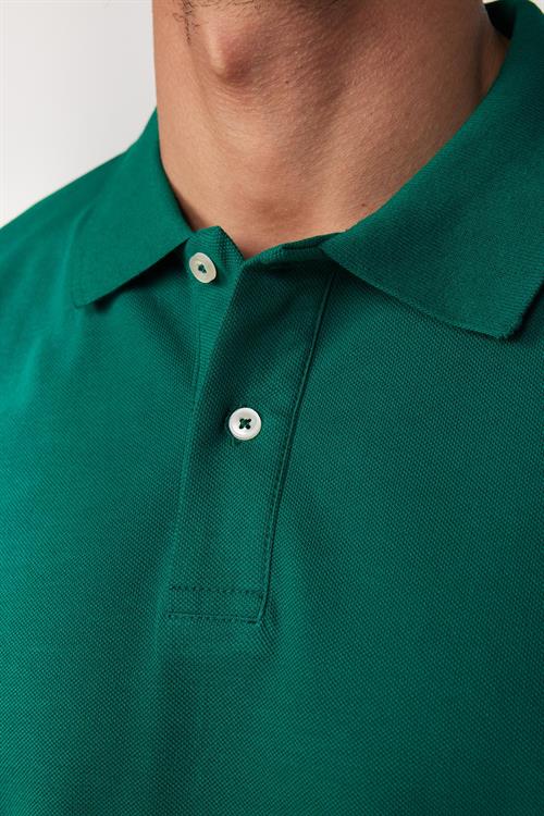 Erkek Slim Fit Dar Kesim %100 Pamuk Düz Pike Yeşil Polo Yaka Tişört