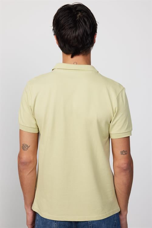Erkek Slim Fit Dar Kesim %100 Pamuk Düz Pike Yeşil Polo Yaka Tişört