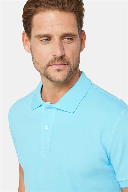 Erkek Slim Fit Dar Kesim %100 Pamuk Düz Pike Mavi Polo Yaka Tişört