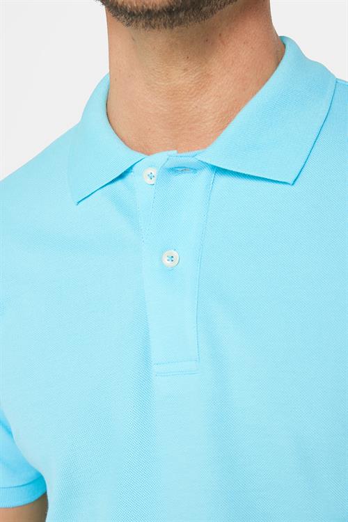Erkek Slim Fit Dar Kesim %100 Pamuk Düz Pike Mavi Polo Yaka Tişört