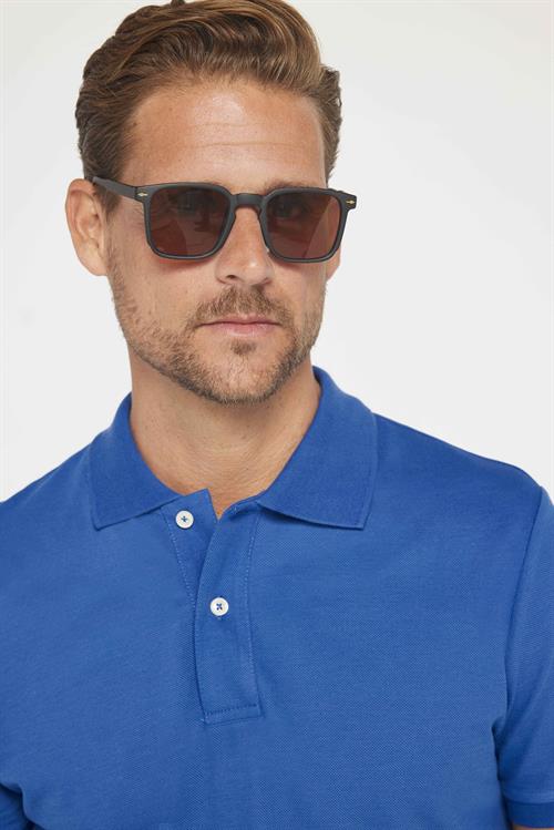 Erkek Slim Fit Dar Kesim %100 Pamuk Düz Pike İndigo Polo Yaka Tişört