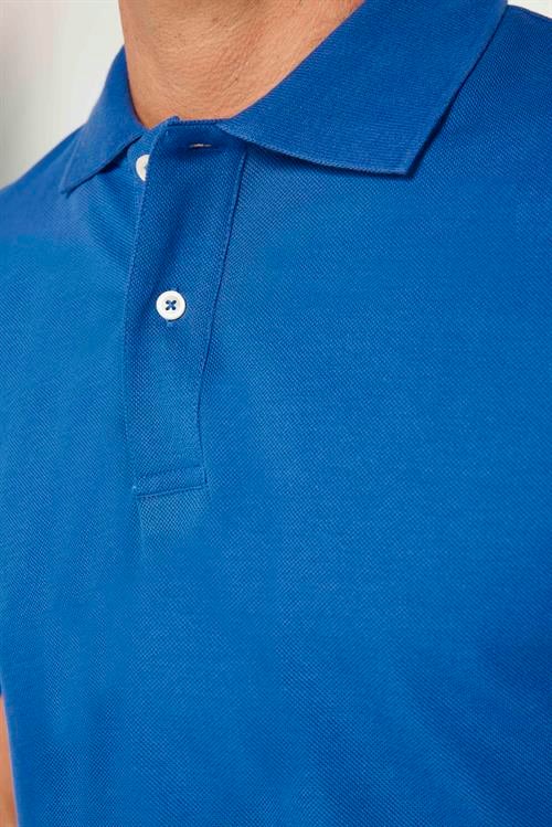Erkek Slim Fit Dar Kesim %100 Pamuk Düz Pike İndigo Polo Yaka Tişört