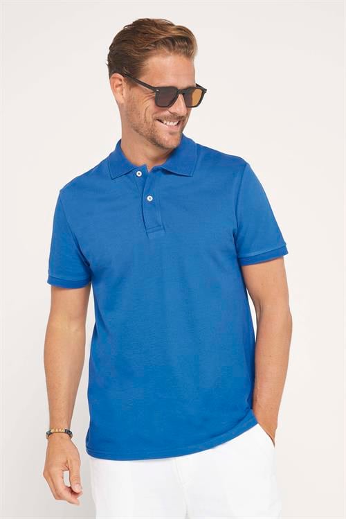 Erkek Slim Fit Dar Kesim %100 Pamuk Düz Pike İndigo Polo Yaka Tişört