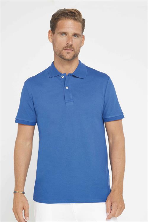 Erkek Slim Fit Dar Kesim %100 Pamuk Düz Pike İndigo Polo Yaka Tişört