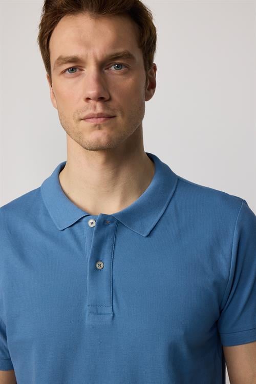 Erkek Slim Fit Dar Kesim %100 Pamuk Düz Pike Petrol Renk Polo Yaka Tişört