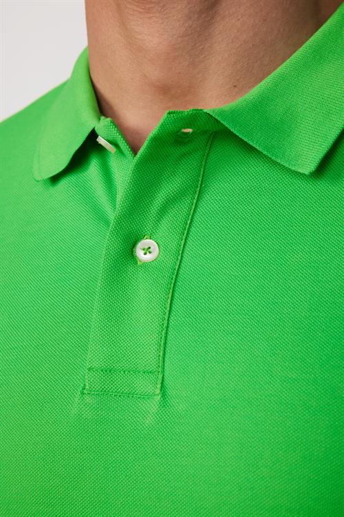 Erkek Slim Fit Dar Kesim %100 Pamuk Düz Pike Yeşil Polo Yaka Tişört