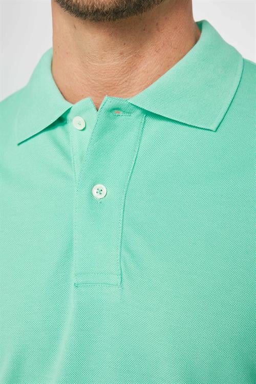 Erkek Slim Fit Dar Kesim %100 Pamuk Düz Pike Yeşil Polo Yaka Tişört