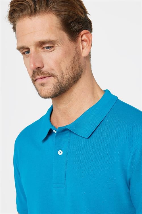 Erkek Slim Fit Dar Kesim %100 Pamuk Düz Pike Mavi Polo Yaka Tişört