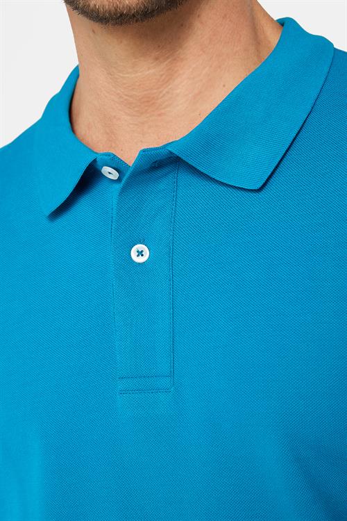 Erkek Slim Fit Dar Kesim %100 Pamuk Düz Pike Mavi Polo Yaka Tişört
