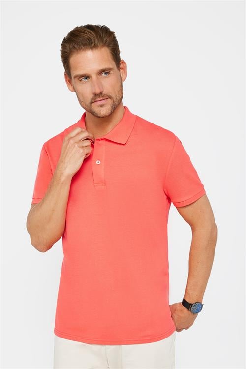 Erkek Slim Fit Dar Kesim %100 Pamuk Düz Pike Nar Renk Polo Yaka Tişört