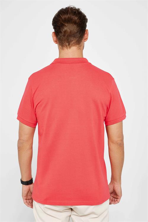 Erkek Slim Fit Dar Kesim %100 Pamuk Düz Pike Nar Renk Polo Yaka Tişört