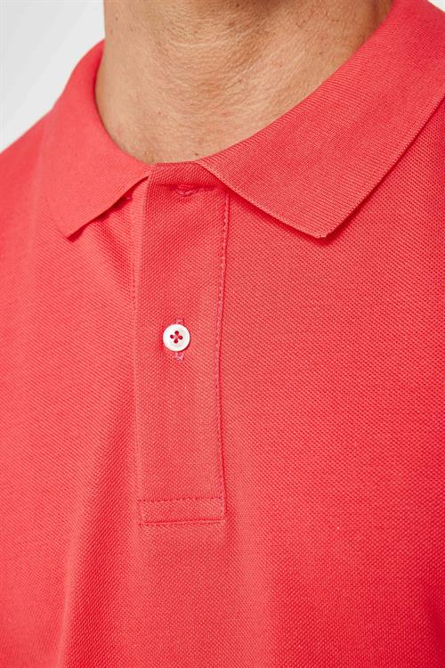 Erkek Slim Fit Dar Kesim %100 Pamuk Düz Pike Nar Renk Polo Yaka Tişört
