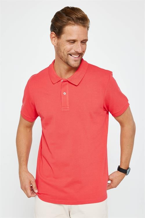 Erkek Slim Fit Dar Kesim %100 Pamuk Düz Pike Nar Renk Polo Yaka Tişört