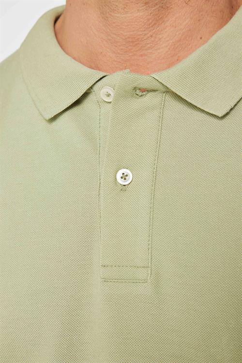 Erkek Slim Fit Dar Kesim %100 Pamuk Düz Pike Yeşil Polo Yaka Tişört