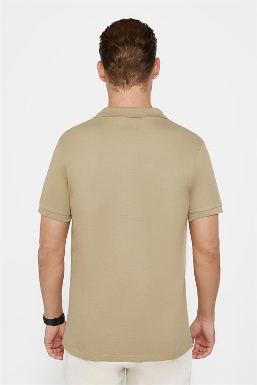 Erkek Slim Fit Dar Kesim %100 Pamuk Düz Pike Kahverengi Polo Yaka Tişört