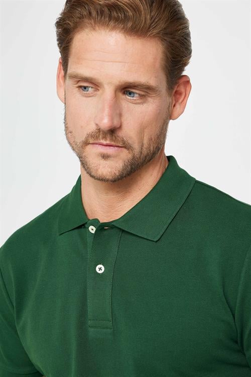 Erkek Slim Fit Dar Kesim %100 Pamuk Düz Pike Yeşil Polo Yaka Tişört