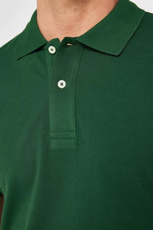 Erkek Slim Fit Dar Kesim %100 Pamuk Düz Pike Yeşil Polo Yaka Tişört
