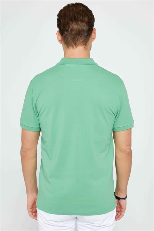 Erkek Slim Fit Dar Kesim %100 Pamuk Düz Pike Yeşil Polo Yaka Tişört