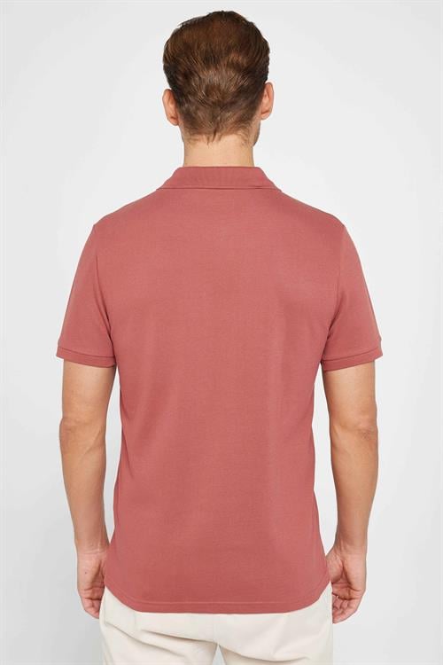 Erkek Slim Fit Dar Kesim %100 Pamuk Düz Pike Kiremit Polo Yaka Tişört