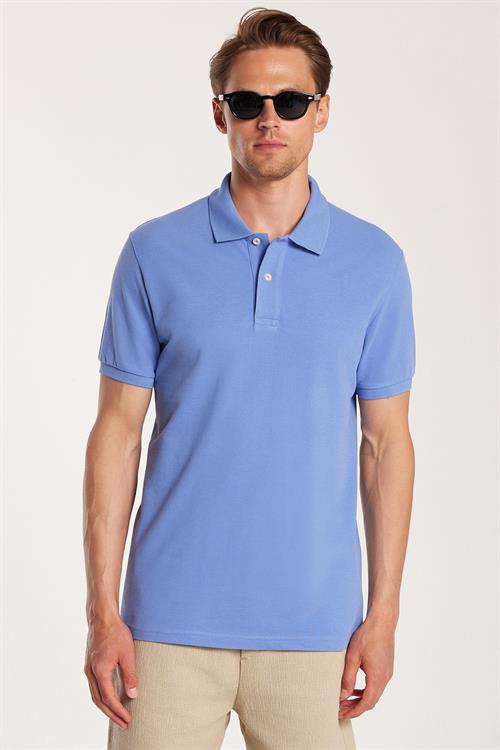 Erkek Slim Fit Dar Kesim %100 Pamuk Düz Pike Petrol Renk Polo Yaka Tişört