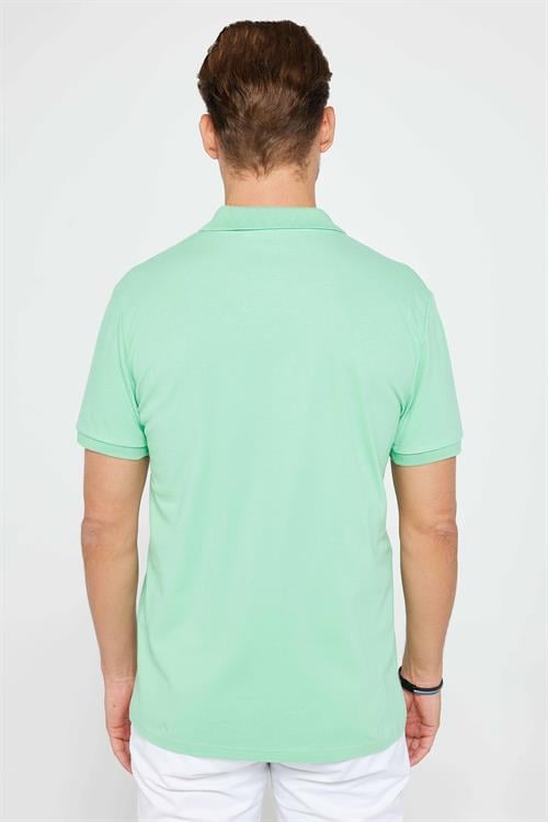 Erkek Slim Fit Dar Kesim %100 Pamuk Düz Pike Mint Polo Yaka Tişört