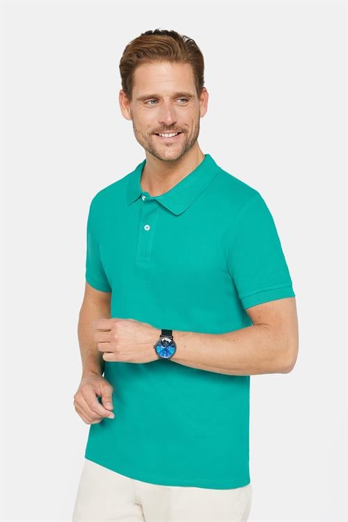 Erkek Slim Fit Dar Kesim %100 Pamuk Düz Pike Yeşil Polo Yaka Tişört