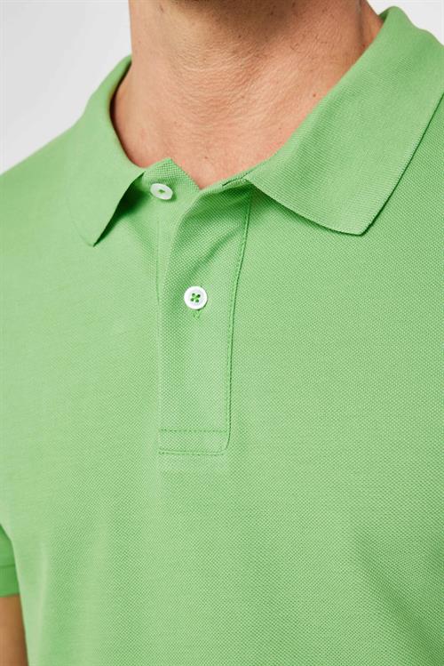 Erkek Slim Fit Dar Kesim %100 Pamuk Düz Pike Yeşil Polo Yaka Tişört