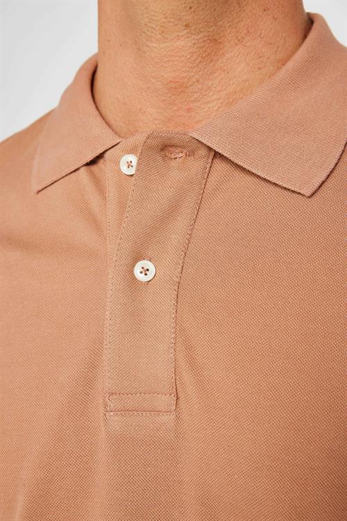 Erkek Slim Fit Dar Kesim %100 Pamuk Düz Pike Kahverengi Polo Yaka Tişört