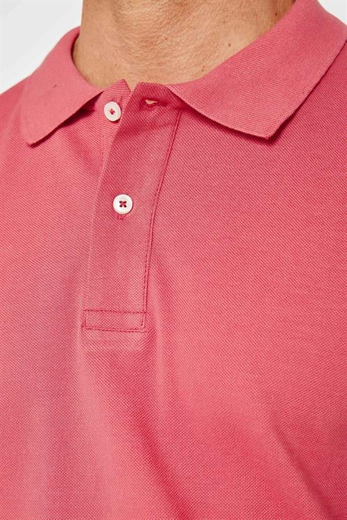 Erkek Slim Fit Dar Kesim %100 Pamuk Düz Pike Pudra Renk Polo Yaka Tişört