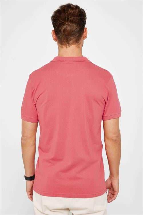 Erkek Slim Fit Dar Kesim %100 Pamuk Düz Pike Pudra Renk Polo Yaka Tişört