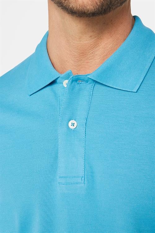Erkek Slim Fit Dar Kesim %100 Pamuk Düz Pike Mavi Polo Yaka Tişört