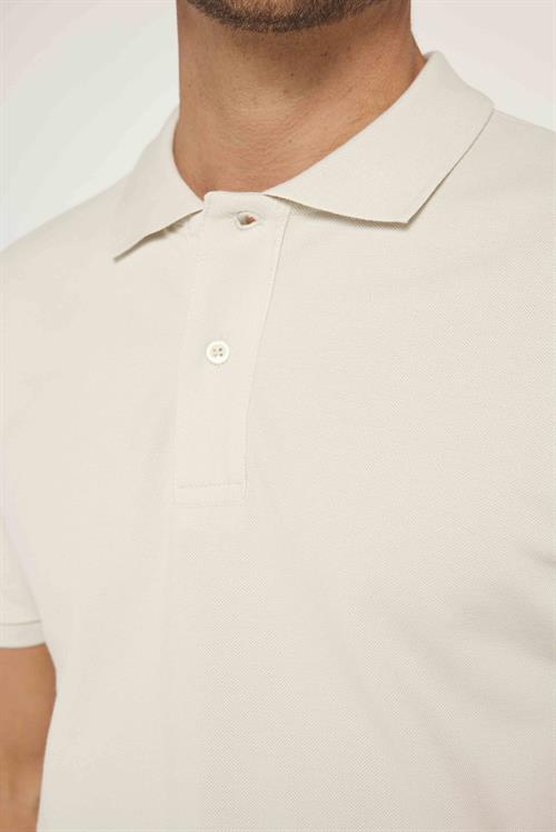 Erkek Slim Fit Dar Kesim %100 Pamuk Düz Pike Bej Polo Yaka Tişört