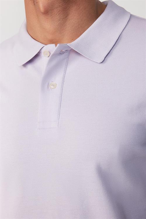 Erkek Slim Fit Dar Kesim %100 Pamuk Düz Pike Lila Polo Yaka Tişört