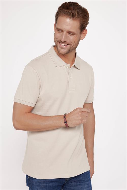 Erkek Slim Fit Dar Kesim %100 Pamuk Düz Pike Taş Renk Polo Yaka Tişört