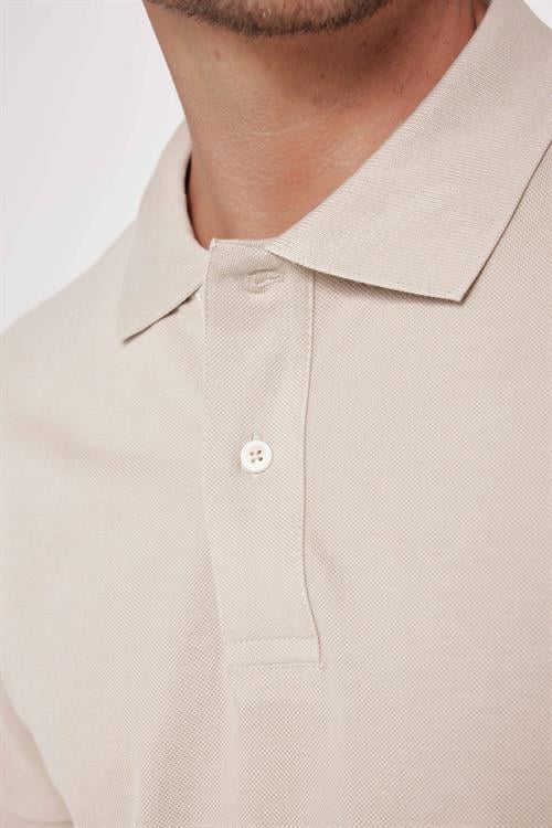 Erkek Slim Fit Dar Kesim %100 Pamuk Düz Pike Taş Renk Polo Yaka Tişört